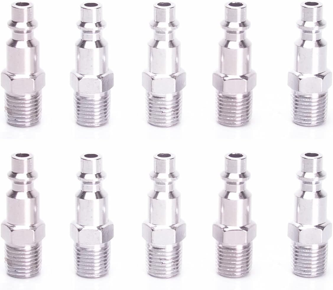 Canadian Tool and Supply (10Pack) Chrome Plated Steel Air Tool Plugs/Quick Connects/MStyle, 1/