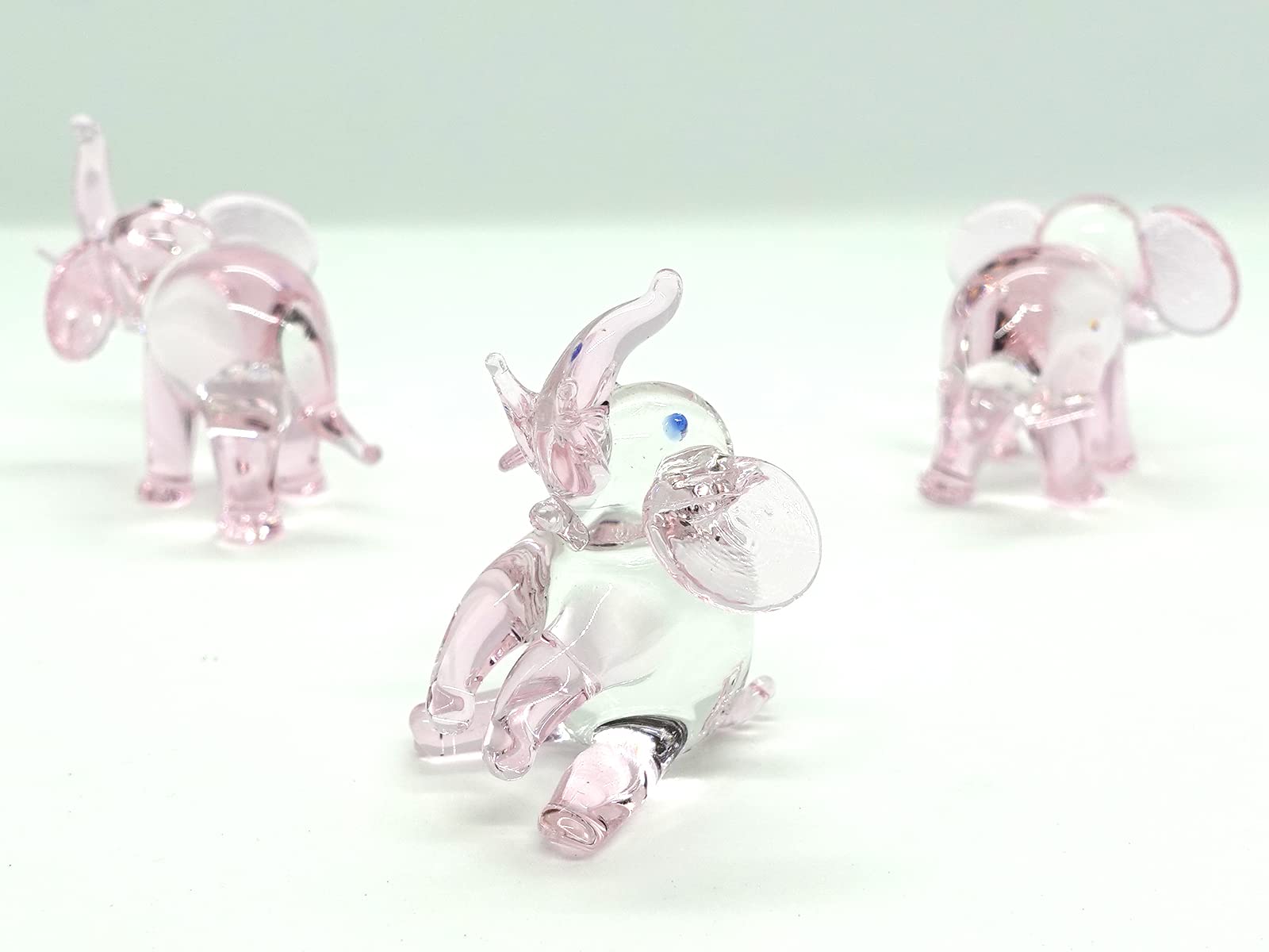 Set 3 Figuras en miniatura de elefante Animales soplado a mano Color vidrio arte coleccionable regalo decorar (rosa)