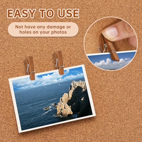 GOOLADA Wooden Push Pins with Clips 50pcs Brown Push Pins for Bulletin Board Cute Cork Board Pins Fun Thumb Tacks Pushpins for Wall for Teachers in Classroom School Offices Supplies Decor Accessories