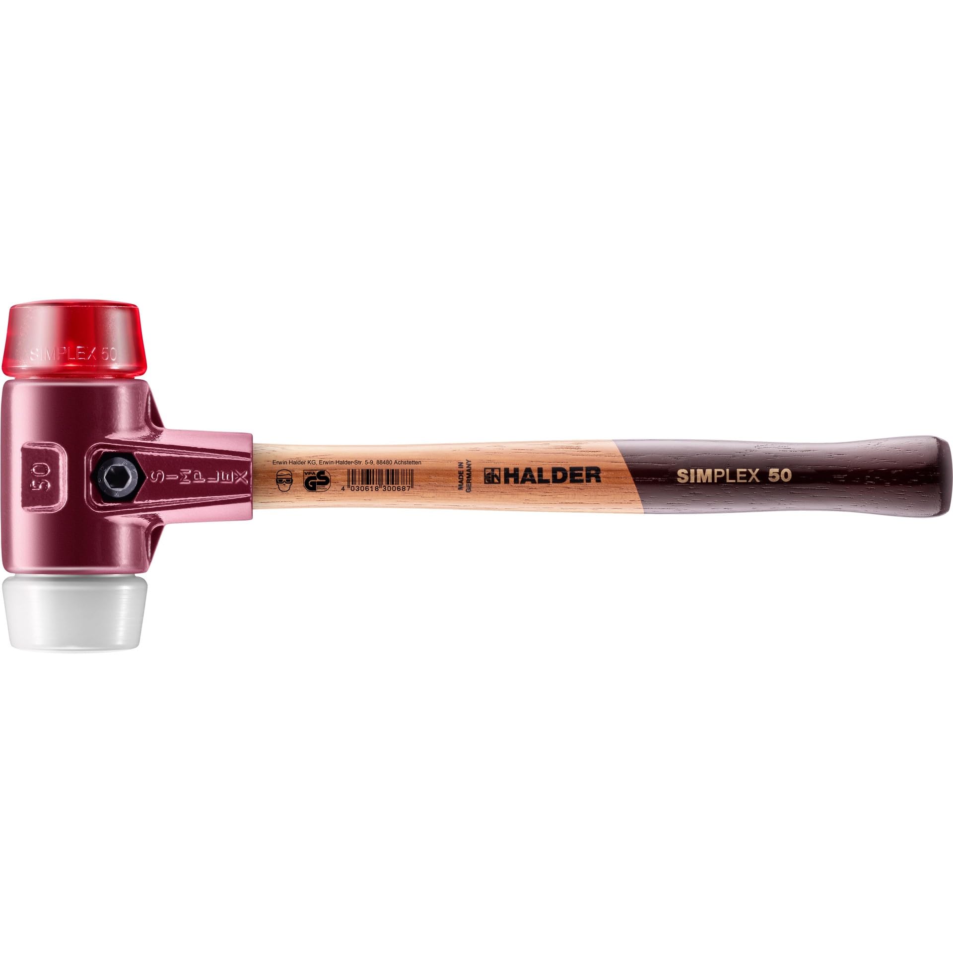 SIMPLEX-Schonhammer, Plastik/Superplastik; mit Tempergussgehäuse und hochwertigem Holzstiel | D=50 mm | 3067.050