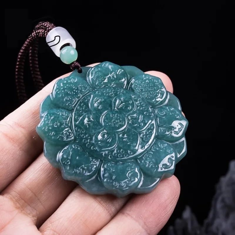Amulette bouddhiste sarcelle mince en jadéite protectrice