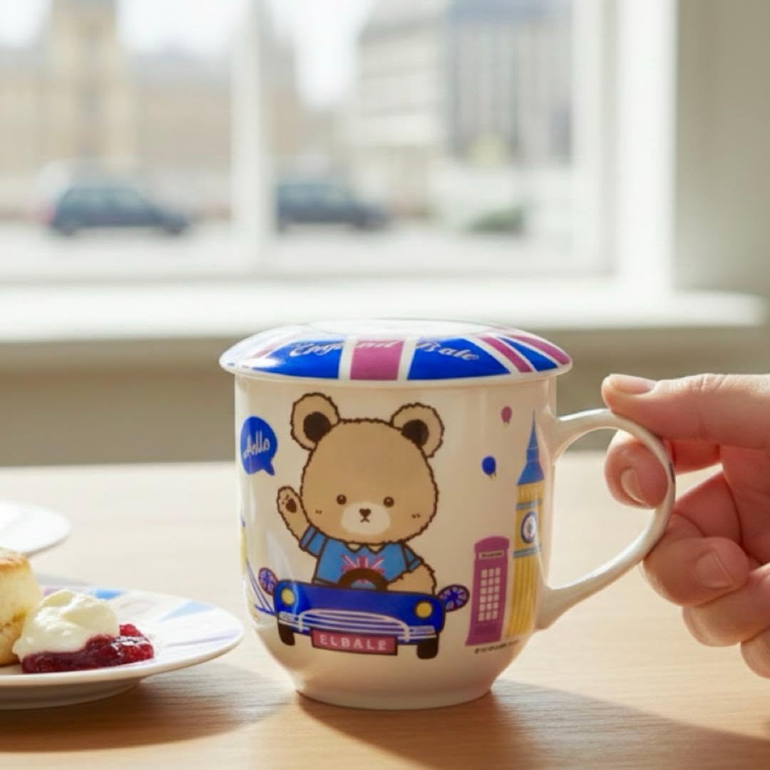 可愛いイギリスベア セラミック ふた付きマグカップ 360ml