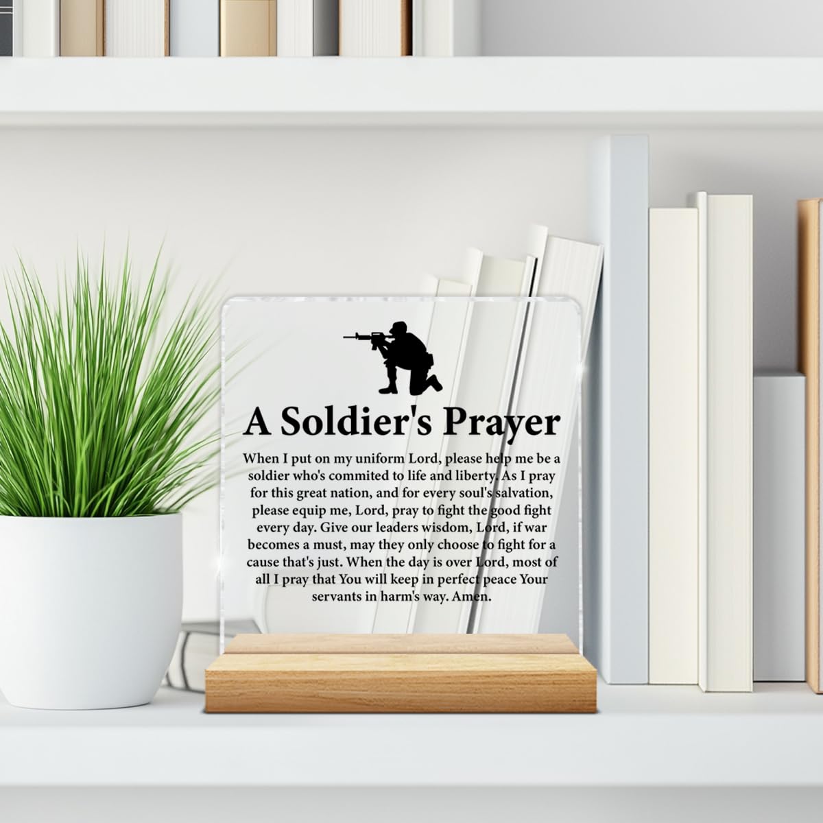 Army Gifts for Men, Religious Deployment Gift for Army Navy Air Force Soldier, a Soldier's Prayer Acrylic Sign Home Office Desk Decor