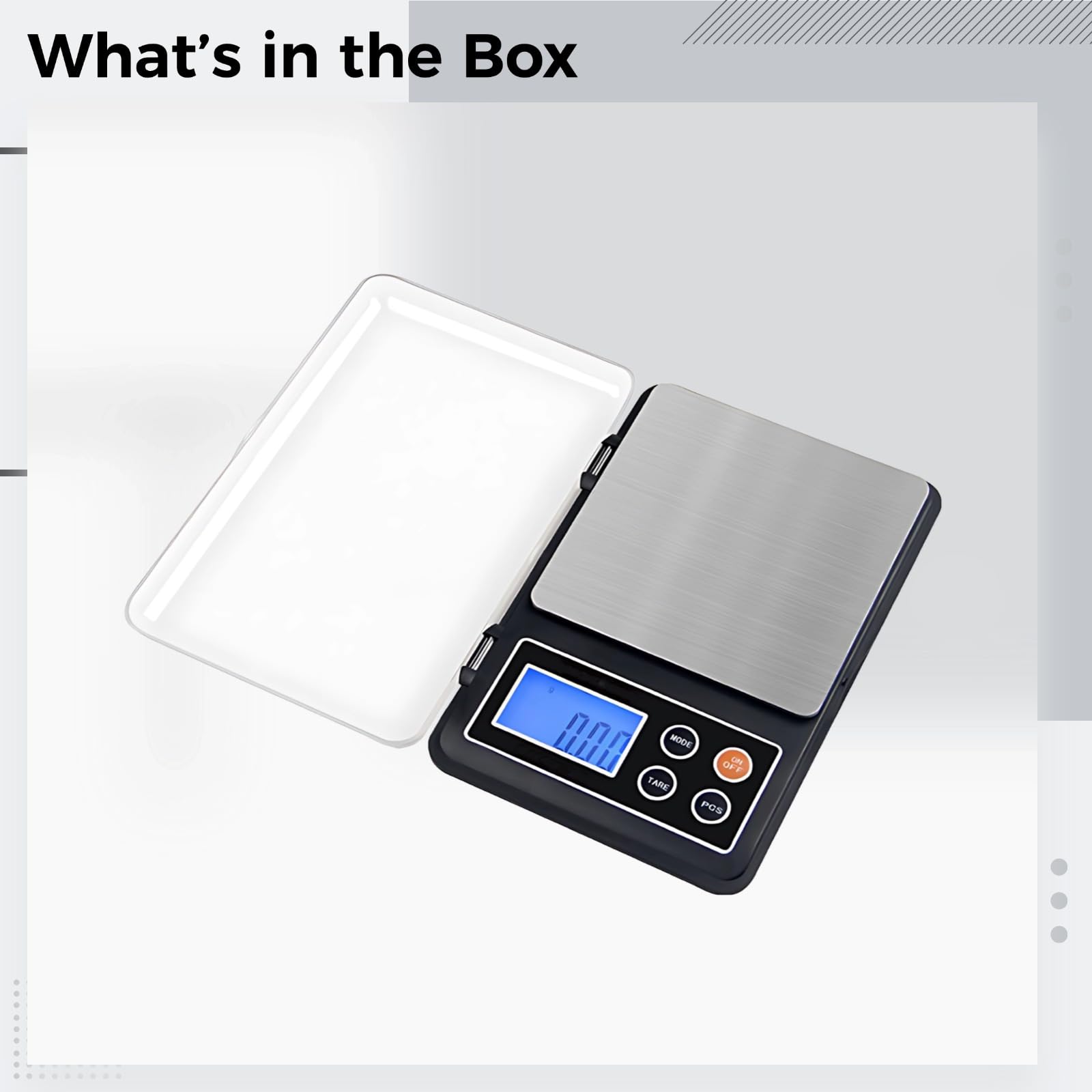 Digitale Küchenwaage, 2 kg/0,1 g Präzisionswaage für Zutaten und Portionen, Mini-Taschenwaage mit LCD-Display, Edelstahlplattform, für Küche und Haushalt, kompakt, 16,8 x 11 x 2,3 cm
