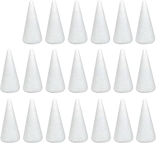 Crafjie Foam Cones for DIY Arts and Crafts (2.13 x 4.25in, 20 Pack), White Styrofoam Polystyrene Christmas Tree Foam Cones...