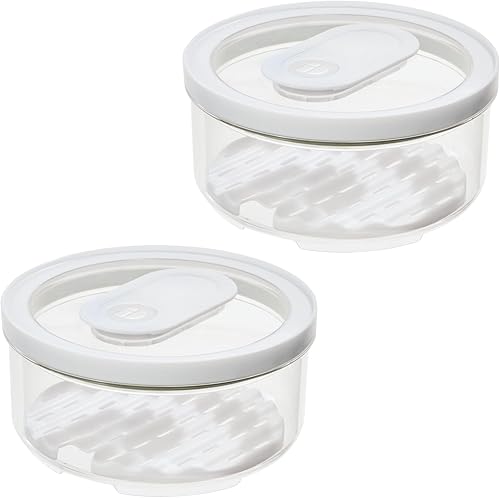 iDesign - Contenedor redondo pequeño para productos con bandeja de drenaje extraíble y tapa, juego de 2 unidades, transparente