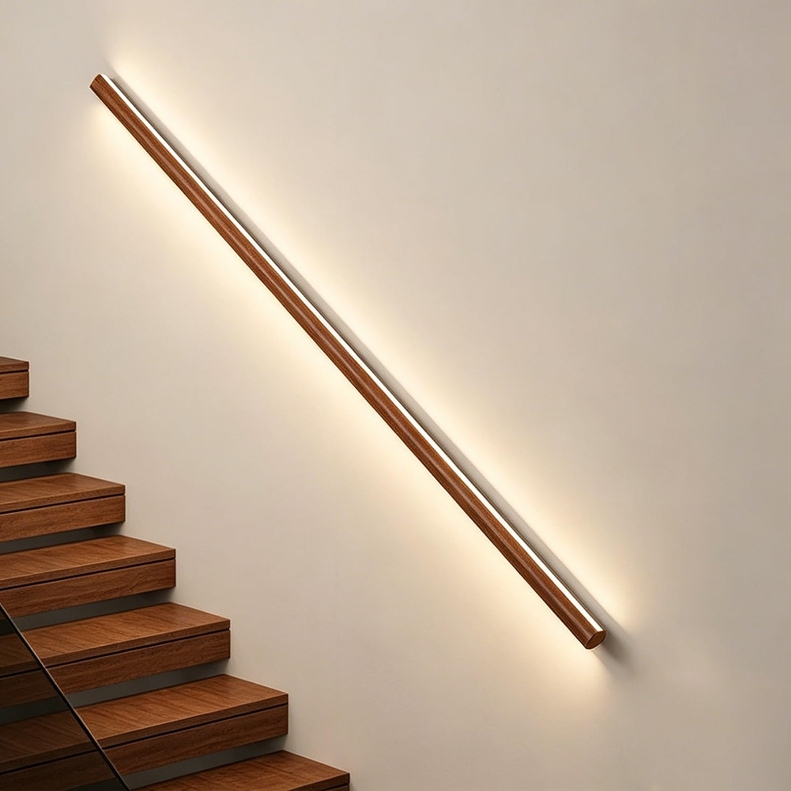 Illuminated Sensor Activated Stair Handrail, Fall Protection Safety Lighted Handrail, Ambient Minimalist Support Stair Railing for Porch Entrance(Right Walnut,11.5ft/3.5m)