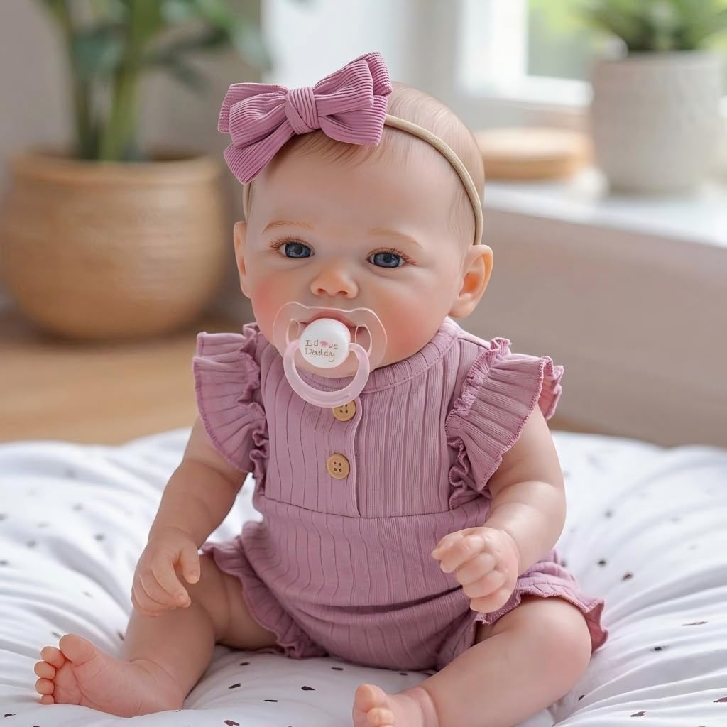 Pinky Reborn Realistic Reborn Baby Dolls 19 Inch Lifelike Toddler Newborn Baby Doll Soft Vinyl Cloth Body Silicone Doll Birthday Gift for Kids Age 3+