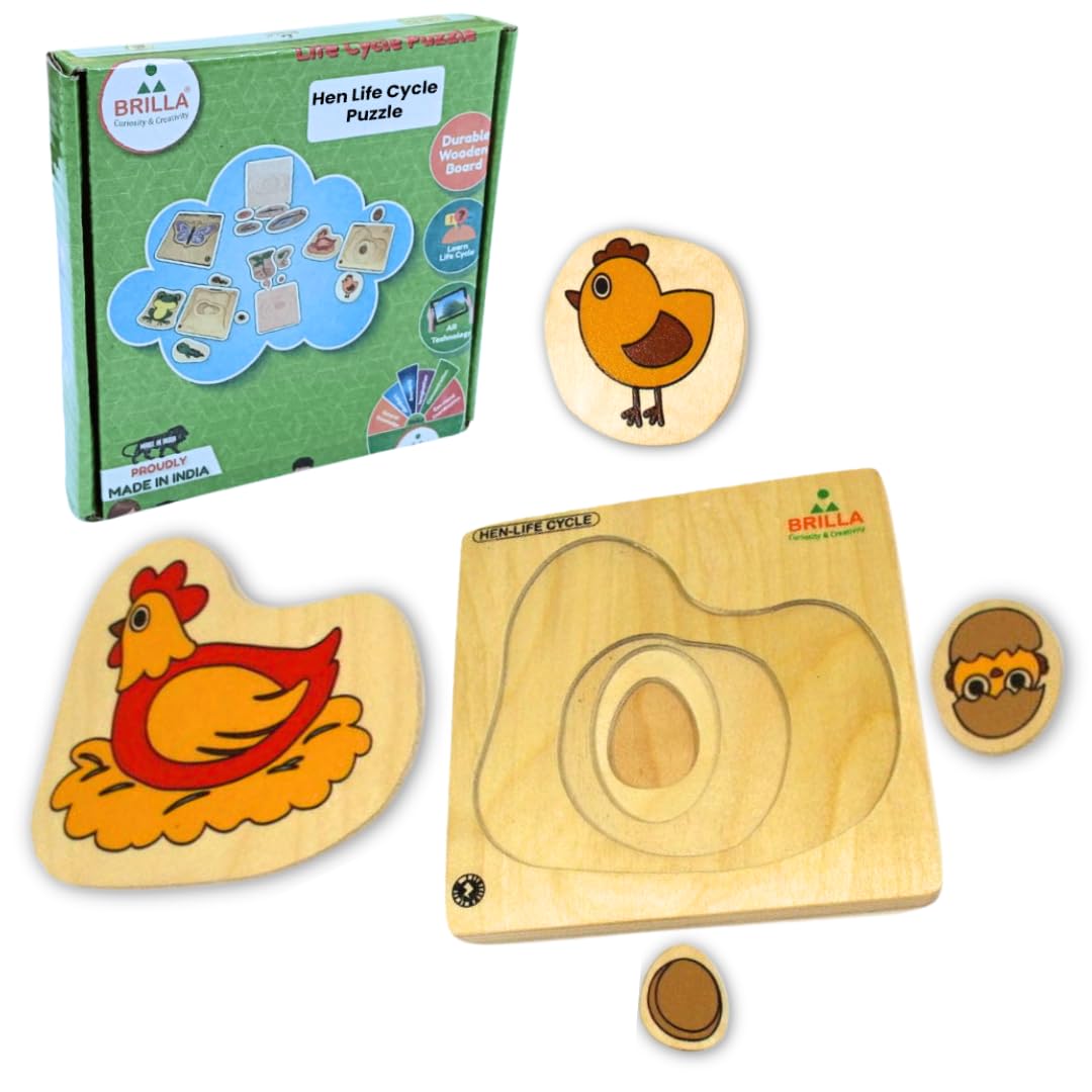 Brilla Wooden Hen Chicken Life Cycle Puzzle - 4 Layer Educational Toy for Kids 2+ Years, Fun & Brain Boosting Pick & Place Activity, Montessori Puzzle Game for Playschool, Early Learning & Play (B0DGMV3YC8) Amazon Price History, Amazon Price Tracker