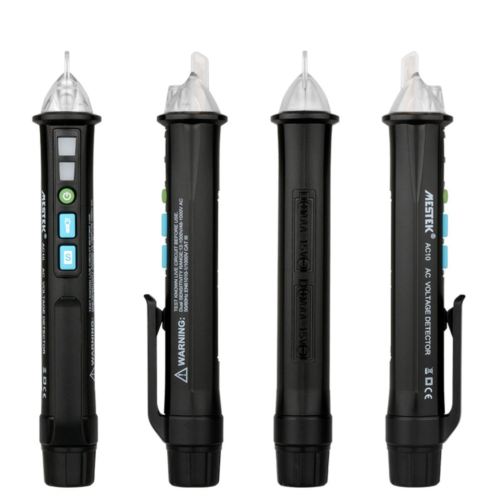 4 Stück Stromteststift, berührungsloser Spannungsprüfer, Spannungsdetektorstift mit LED-Taschenlampe für Haushalt, Eigentum, Fabrik