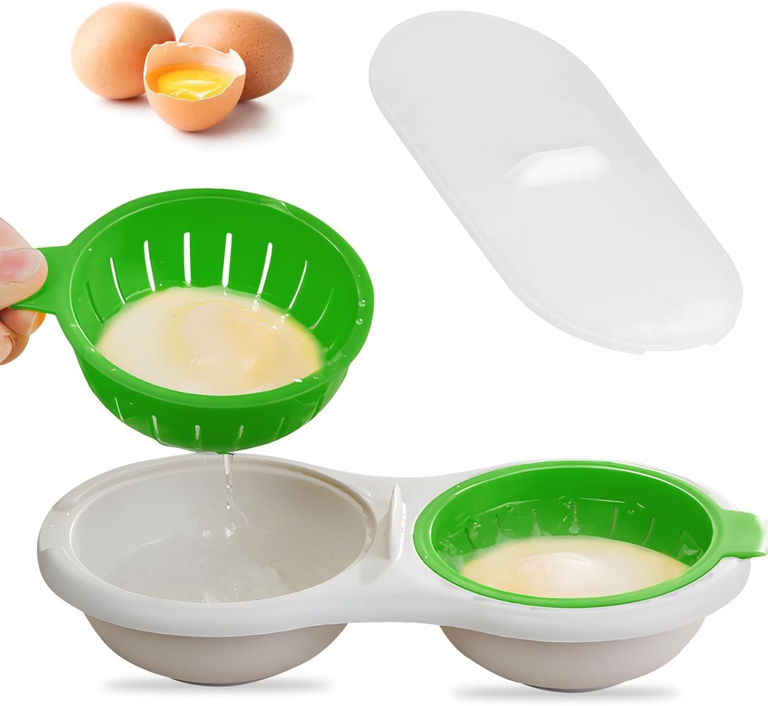 Double Egg Boiler Microwave Egg Poaching Mold Eggs Poacher Cup Draining