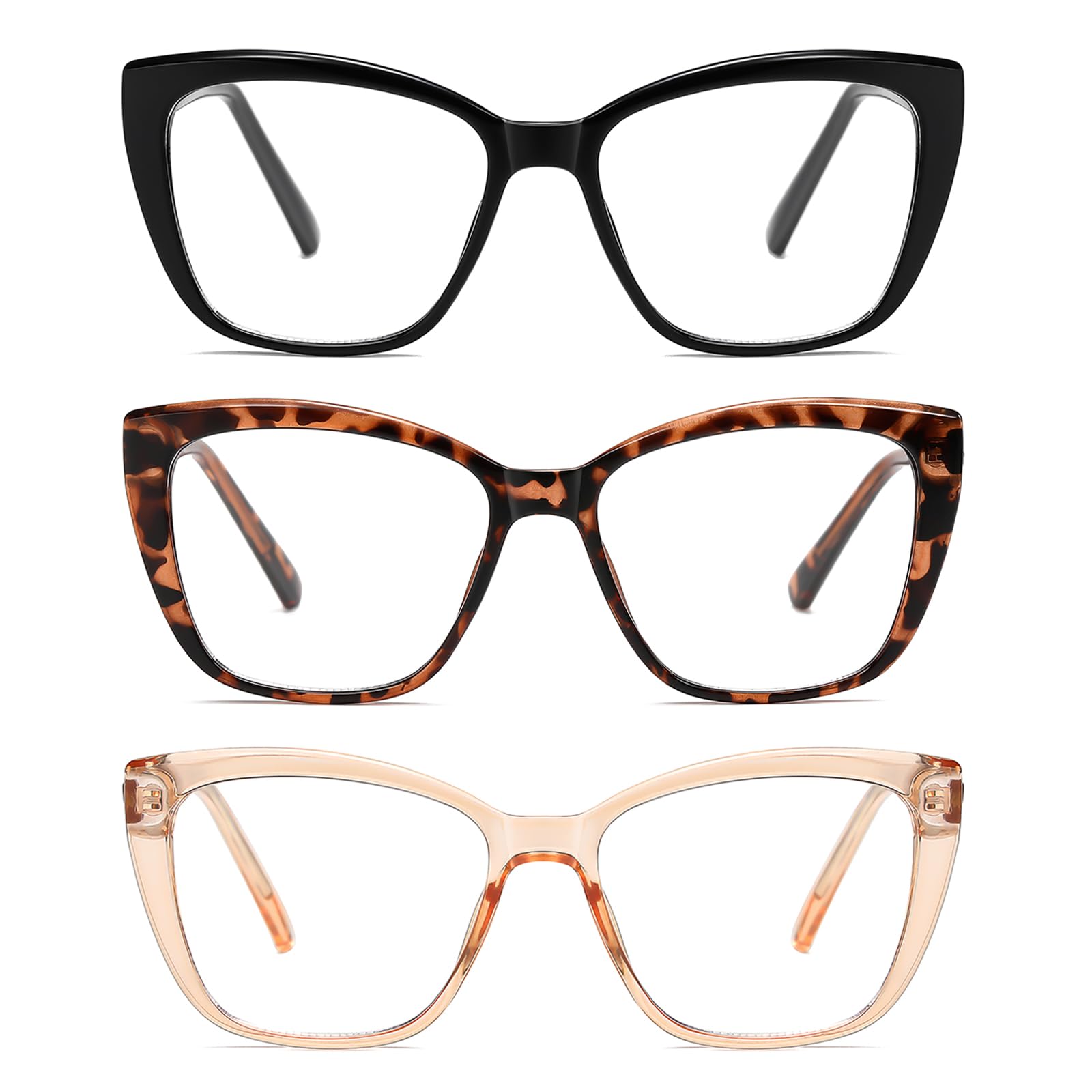 Lesebrille für Damen, Katzenaugen-Lesebrille, Blaulichtblock, Computerbrille, stilvolle Designer-Brille, bruchsicher, groß, modisch, 3 Stück