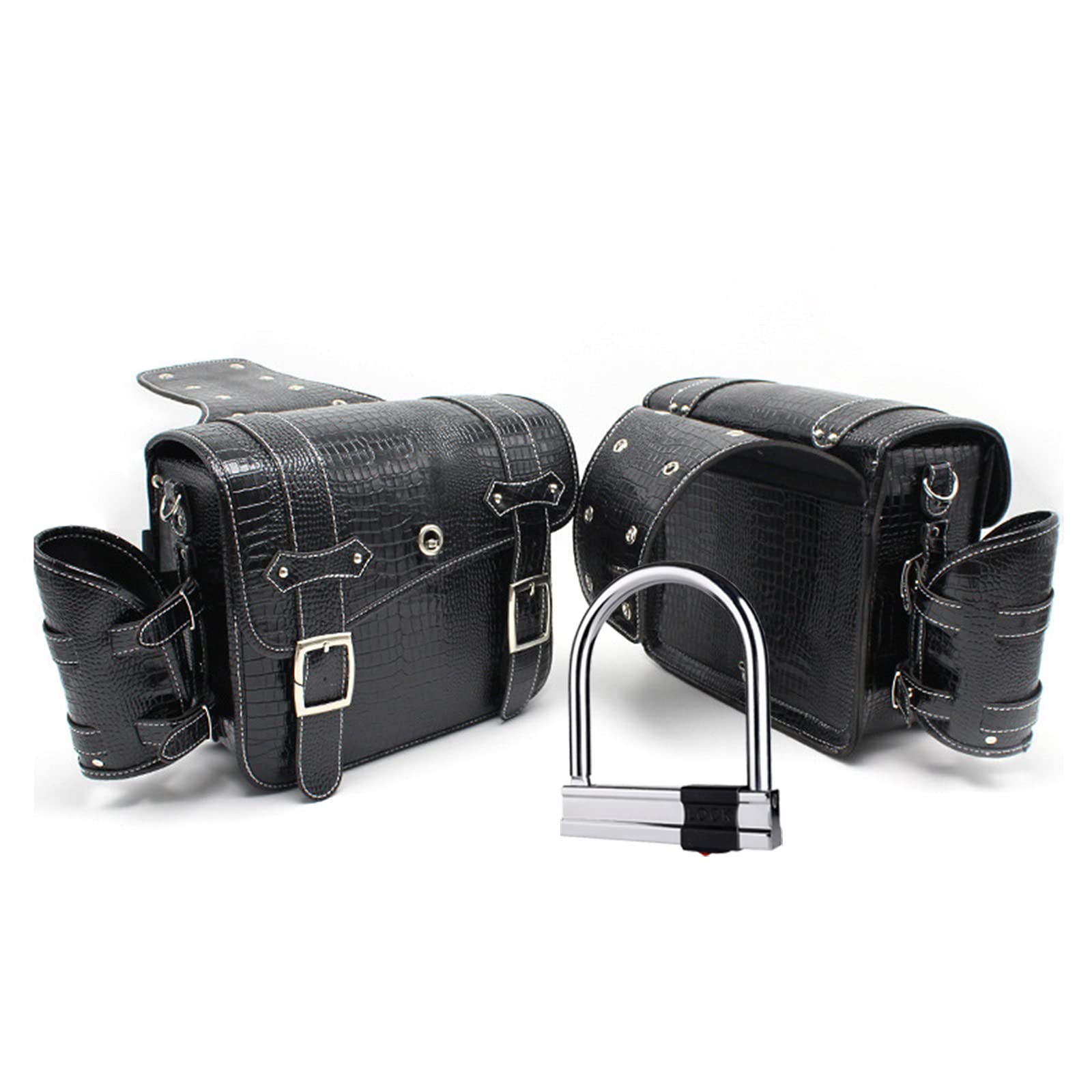 1 Par de Alforjas Laterales para Motocicleta Cuero PU Impermeable Asiento Trasero Bolsa para Sillín Herramienta de Viaje Equipaje Trasero Negro