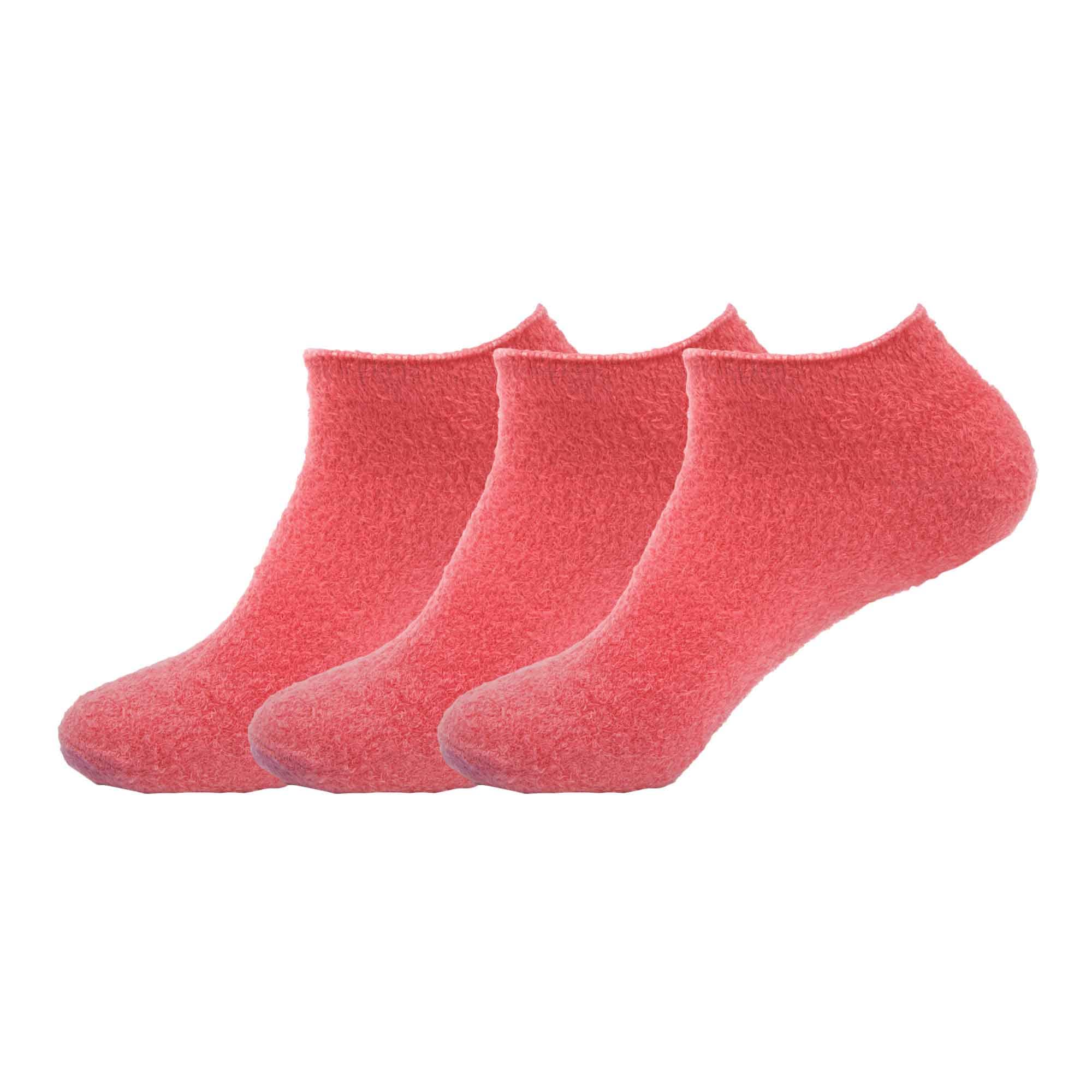 BambooMN Women's Super Soft Aloe Infused Fuzzy Nylon Spa Socks - Size 9-12 - Solid Red - 3 Pairs