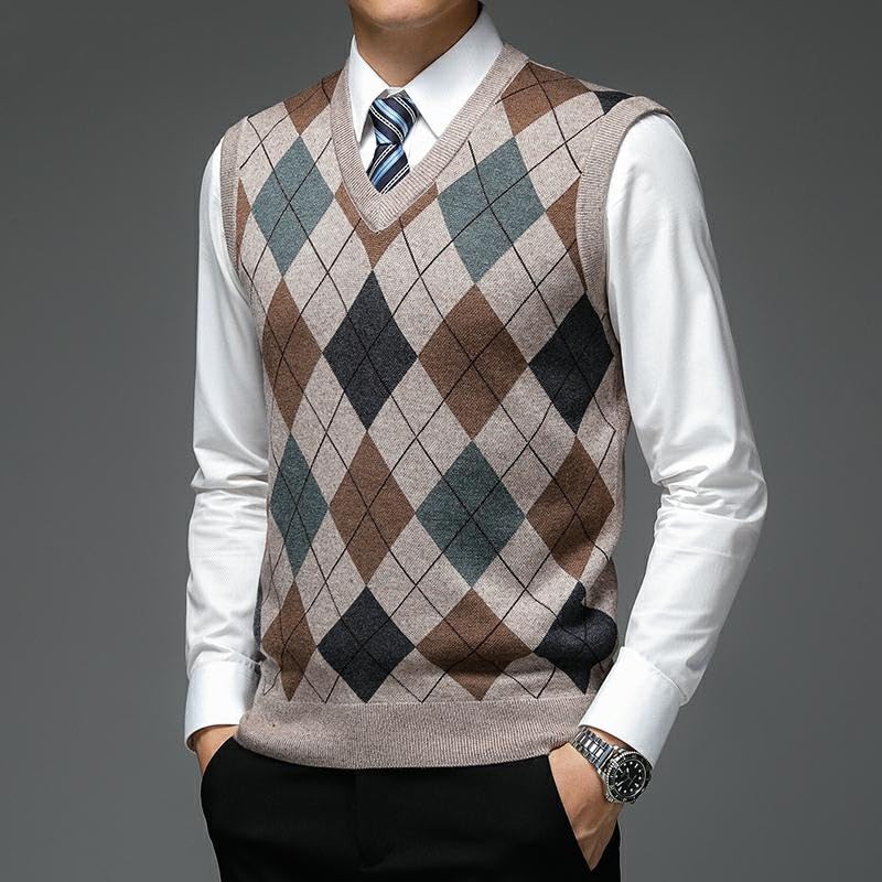 Men Designer Argyle Pullover Diamond Sweater V Neck Knit Vest Men 6% Wool Sleeveless Clothing2