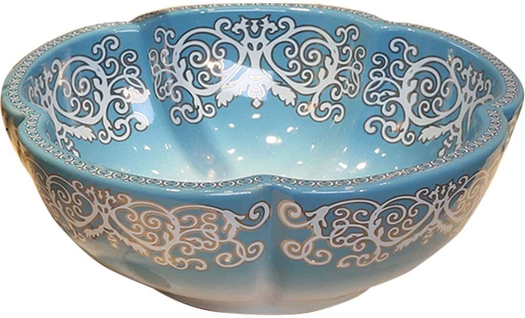 Meuble sous-Vasque avec lavabo, lavabo de Salle de Bain, lavabo à comptoir, lavabo à comptoir Bleu, lavabo en céramique géométrique, Maison, Balcon, Jardin, évier en Forme de Fleur