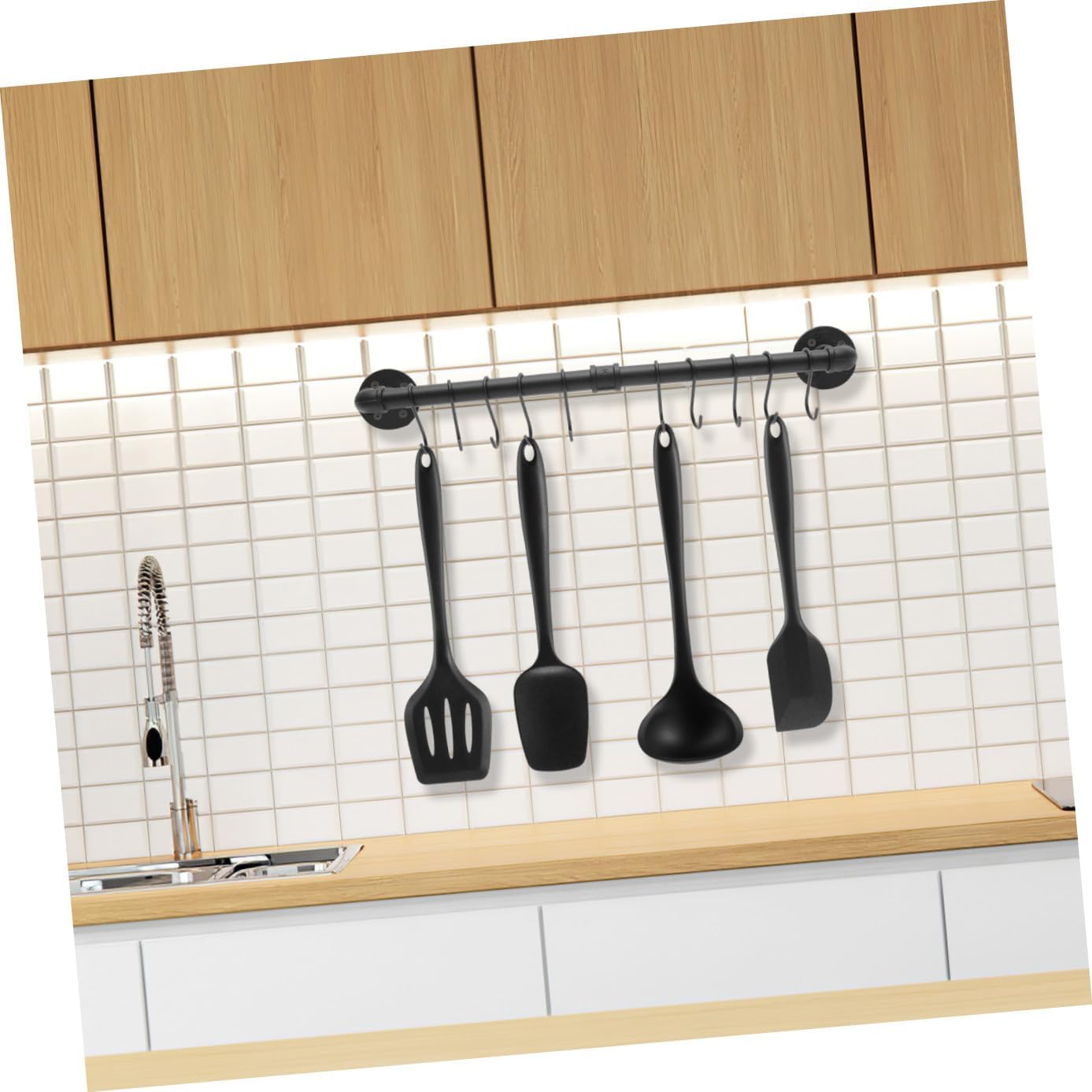 Kichvoe Kitchen Hanging Rack Wall Mounted Pot Pan Rail with Hooks 13x60cm Industrial Metal Pot Hanger Utensil Holder for Kitchen Storage and Organization