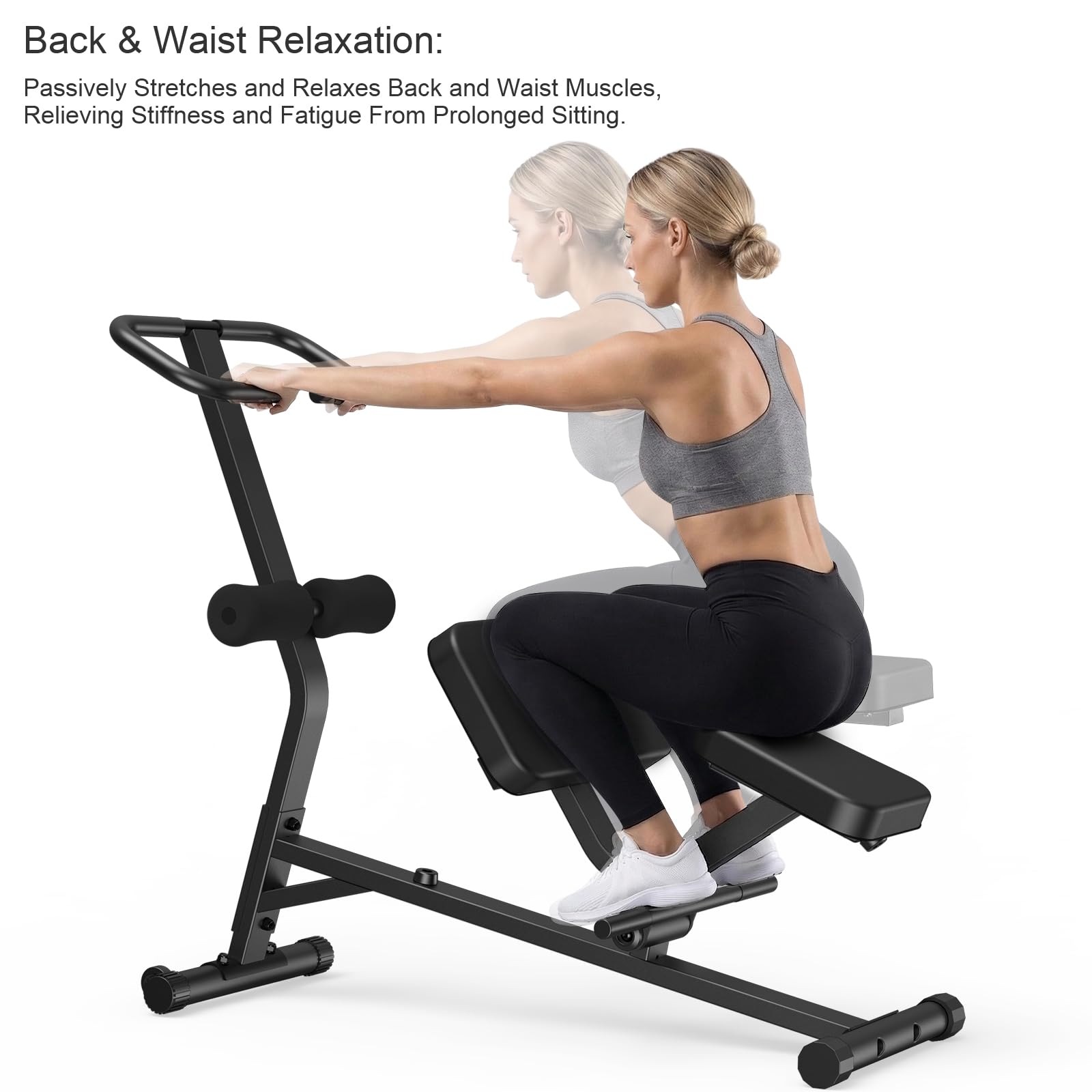 Máquina de estiramiento de cuerpo completo con asiento acolchado, múltiples posiciones de agarre de mango, para entrenamiento de núcleo, parte inferior del cuerpo y flexibilidad