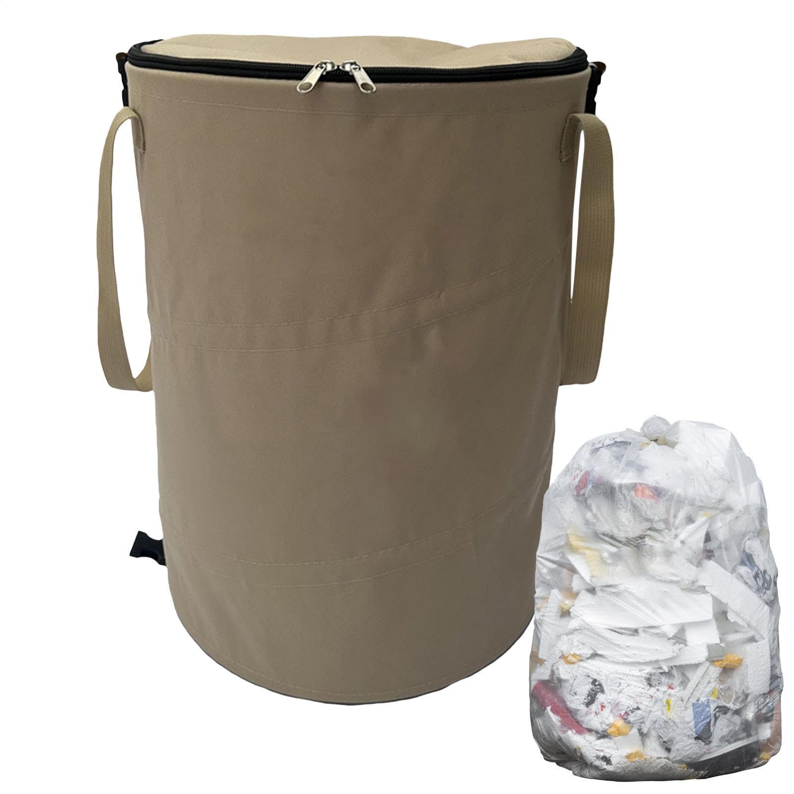 Genérico Cubierta de basura plegable mejorada 2025, cubo de basura plegable de 37 L, bolsa de jardín con cremallera, contenedor de basura de gran capacidad para exteriores, jardín y camping