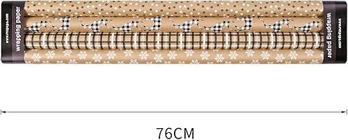 Miniatura 2 de RUSPEPA Papel de regalo de Navidad, papel kraft  diseños de ciervos, copos de nieve y cuadros  4 rollos  30 pulgadas x 10 pies por rollo