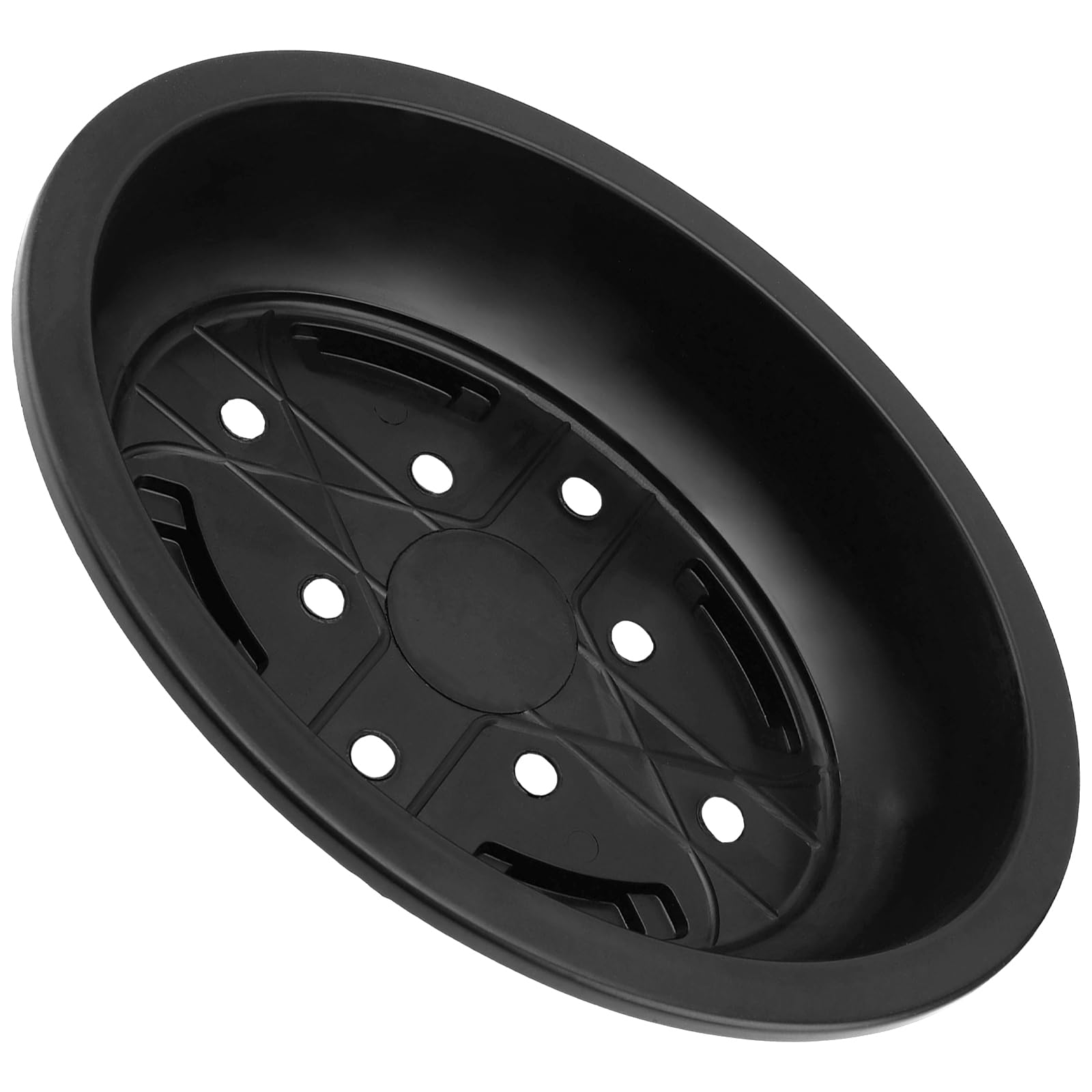12 Macetas Ovaladas de Plástico Negro 34x26.5x8.5 cm con Agujeros de Drenaje, para Plantas de Interior y Exterior, Jardín, Terraza y Balcón, Ligeras y Apilables