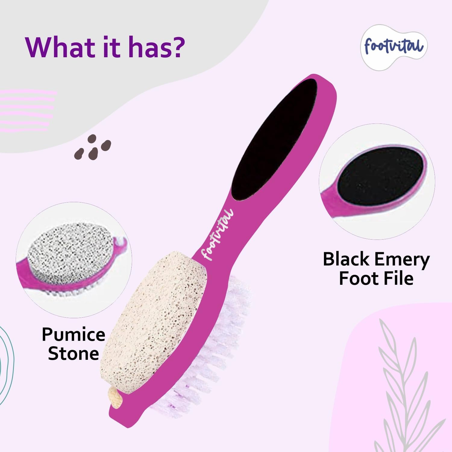 Footvital 2-in-1 Foot Scrubber Brush & Pedicure Foot File (Multicolor) – Double Sided Foot Cleaning Brush with Pumice Stone for Dead Skin Removal, Foot Exfoliation & Callus Care – Pedicure Tool for Shower & Bathroom 1