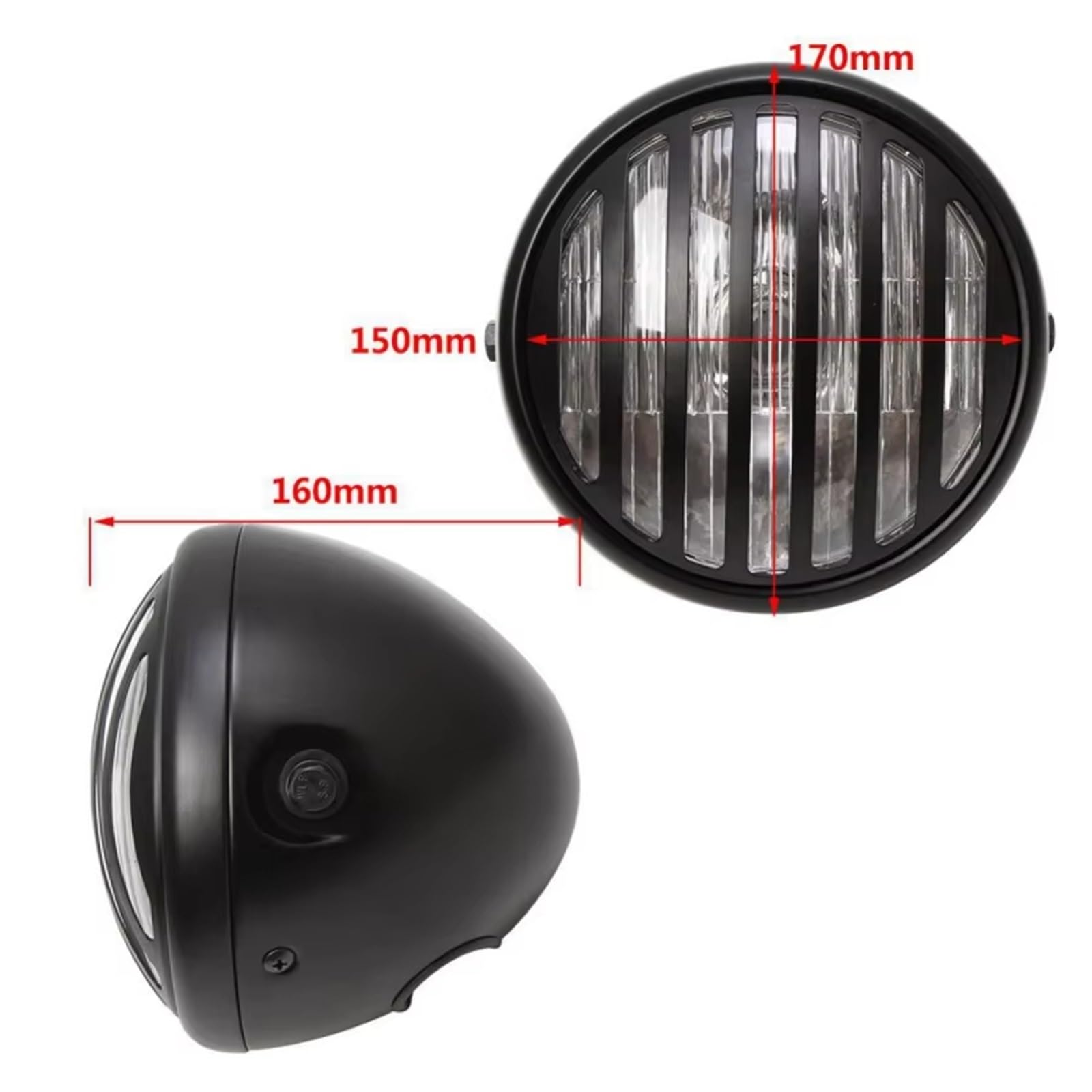 Faros Delanteras Moto para Gn125 para Cg125 Motocicleta Universal Retro Modificada 12V Carcasa Negra Frontal Metal Negro Faro Redondo Retro LED Faros
