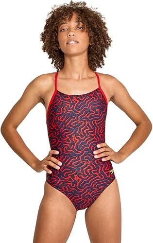 Speedo Race Maze Flyback Maillot de Bain Rouge/Blanc/Bleu, Taille 32