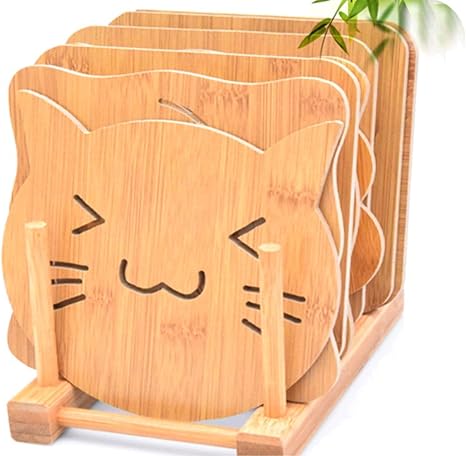 Amazon 鍋敷き 木製 耐熱 防水 抗菌 抗カビ 滑り止め 可愛い動物形 鍋敷5枚 多用途スタンド1枚 鍋敷き オンライン通販