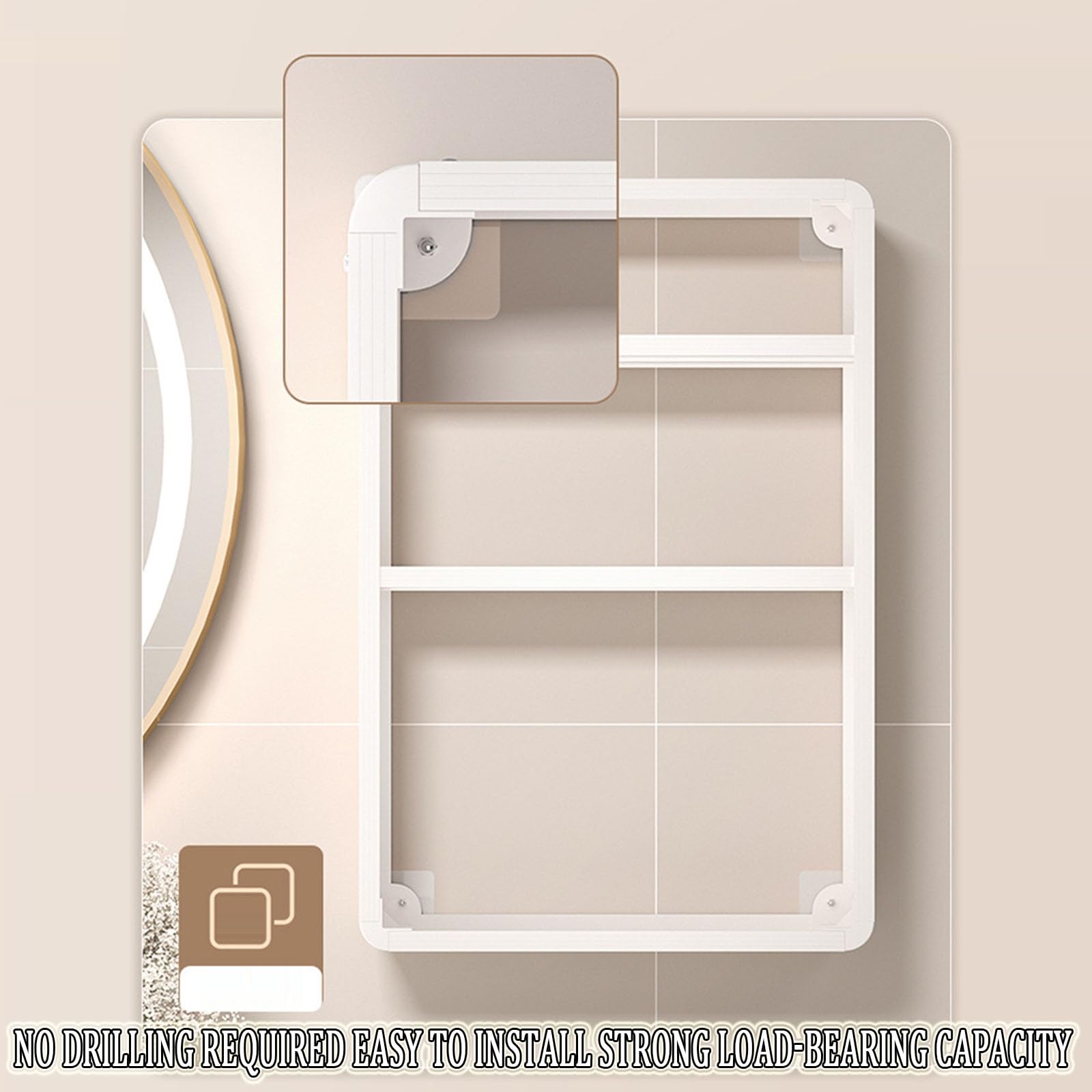 Naścienny organizer na półkę łazienkową, bez wiercenia, organizer prysznicowy do przechowywania makijażu i kosmetyków, aluminiowy stojak (biały, 35 x 60 cm) rozwiązanie oszczędzające miejsce