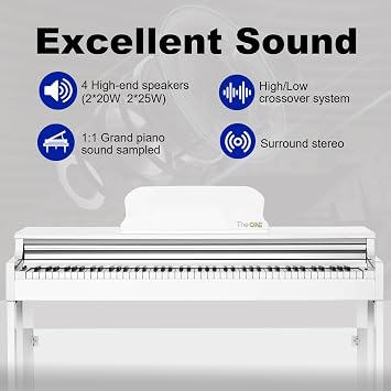 The ONE Digital Piano Keyboard with 88-Key Weighted Action for Beginner and Intermediate Players, Grand Piano Sound, Full Size Hammer Keyboard with Lighted-up Keys/Online Lessons/3-Pedal Unit