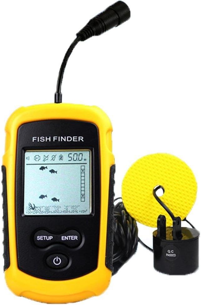 Portable Fish Finder, Fishfinder with Wired Sonar Sensor Transducer and LCD Display For Fishing By Pool,Rivers, Lakes, Seas And Oceans (Yellow)