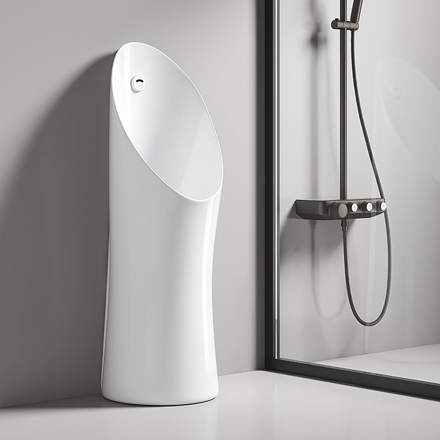 Automatic Floor Mounted Urinal for Men, Smart Sensor Touchless Ceramic Urinal with Nano Self-Cleaning Glaze, High-Efficiency Spray Flush System for Commercial & Home Restroom(Gray-White)