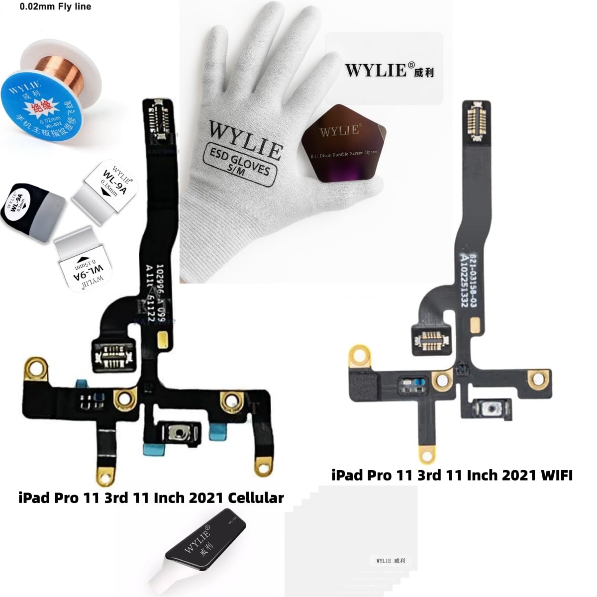 WYLIE Power Button Flex Cable Replacement Compatible with iPad Pro 11 Inch 2021 3rd Gen A2301 A2459 A2460 Cellular & WiFi Version Both 2PCS Flex Cables from Professional iPad Pro Repair Kit 11 Pack
