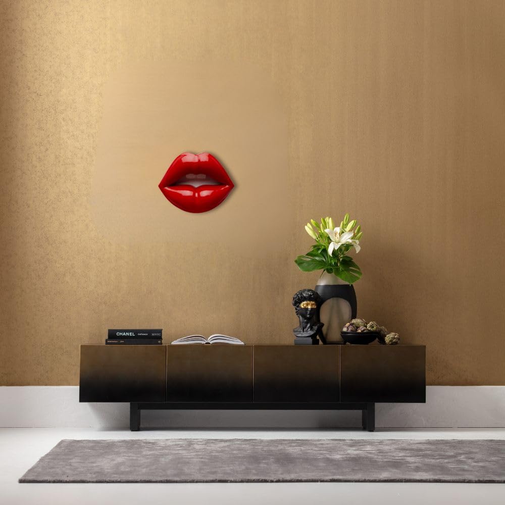 Kare Design Lips - Objet mural moderne - Rouge - Objet décoratif - Motif lèvres - Décoration de chambre - Accessoire pour salon, couloir, bureau à domicile - Chambre à coucher - 30 x 23 x 8 cm (H x l