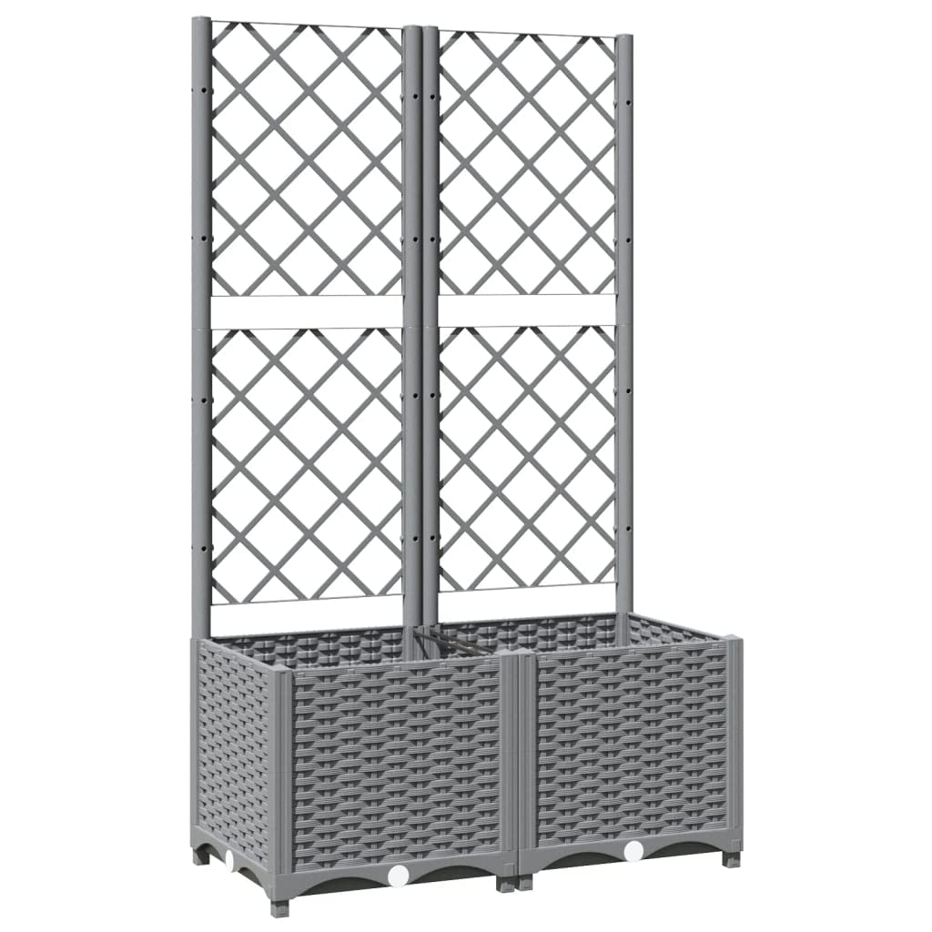 vidaXL Garden Planter, Plant Pot Outdoor Planter, Patio Terrace Yard Trellis Planter Raised Bed Flower Box with Trellis, Light Grey PP