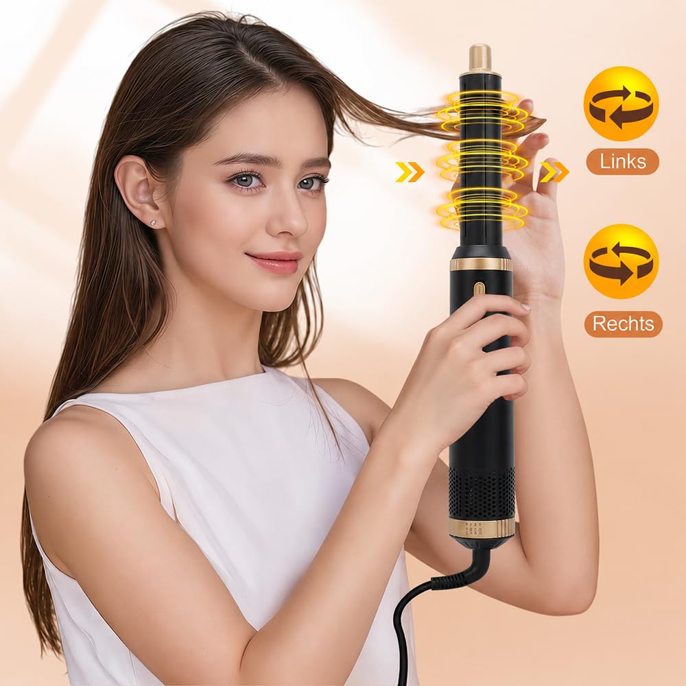 Airstyler 5 en 1 Set de estilizador de pelo, cepillo de aire caliente, estilizador multifuncional con 5 cabezales intercambiables, secador de pelo de iones para alisar, secar, volumen y rizos