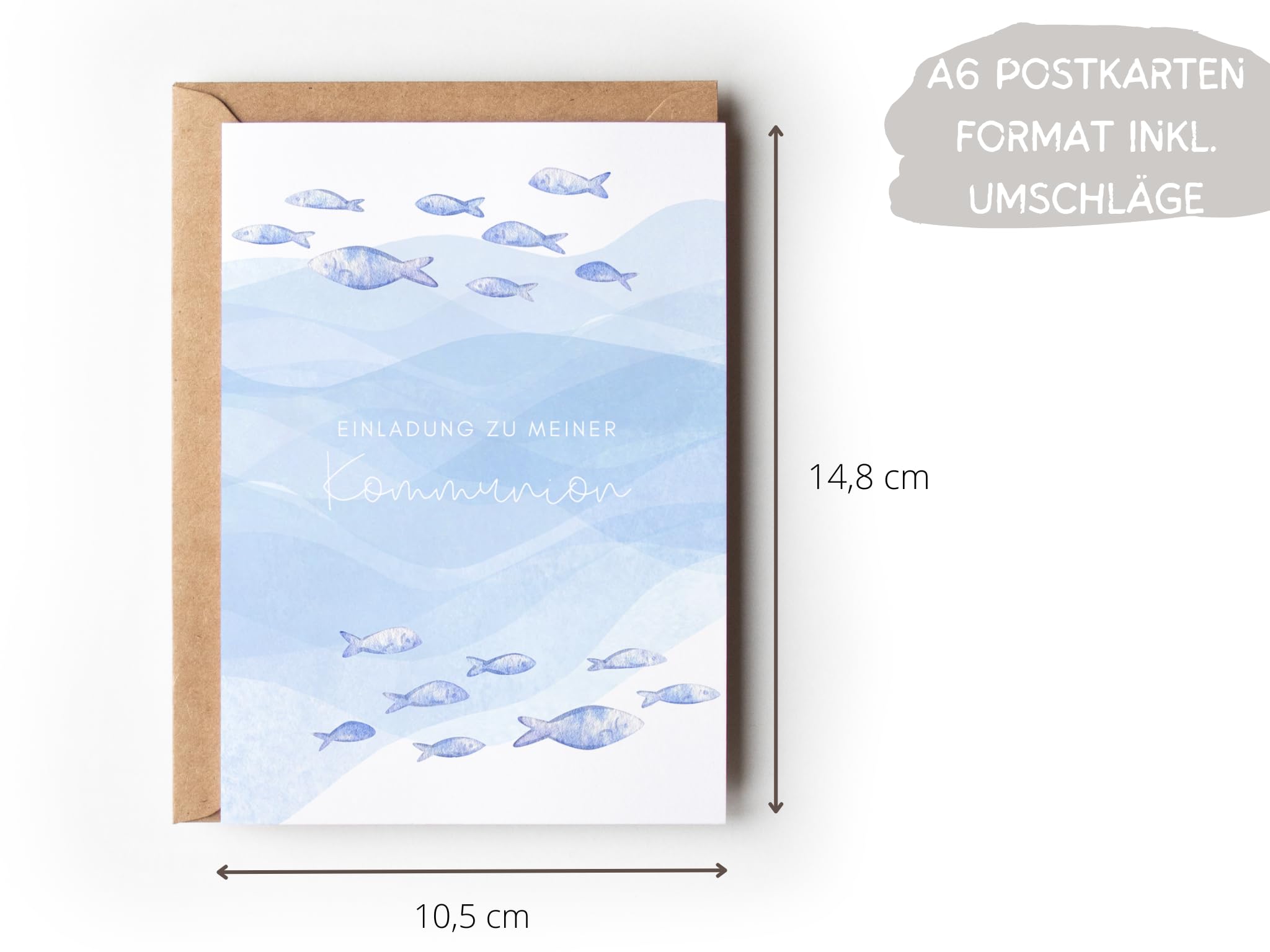 Set 20 Inviti Per Prima Comunione Con Buste E Adesivi – Tema Pesce E Oro, 15x9 Cm - 2