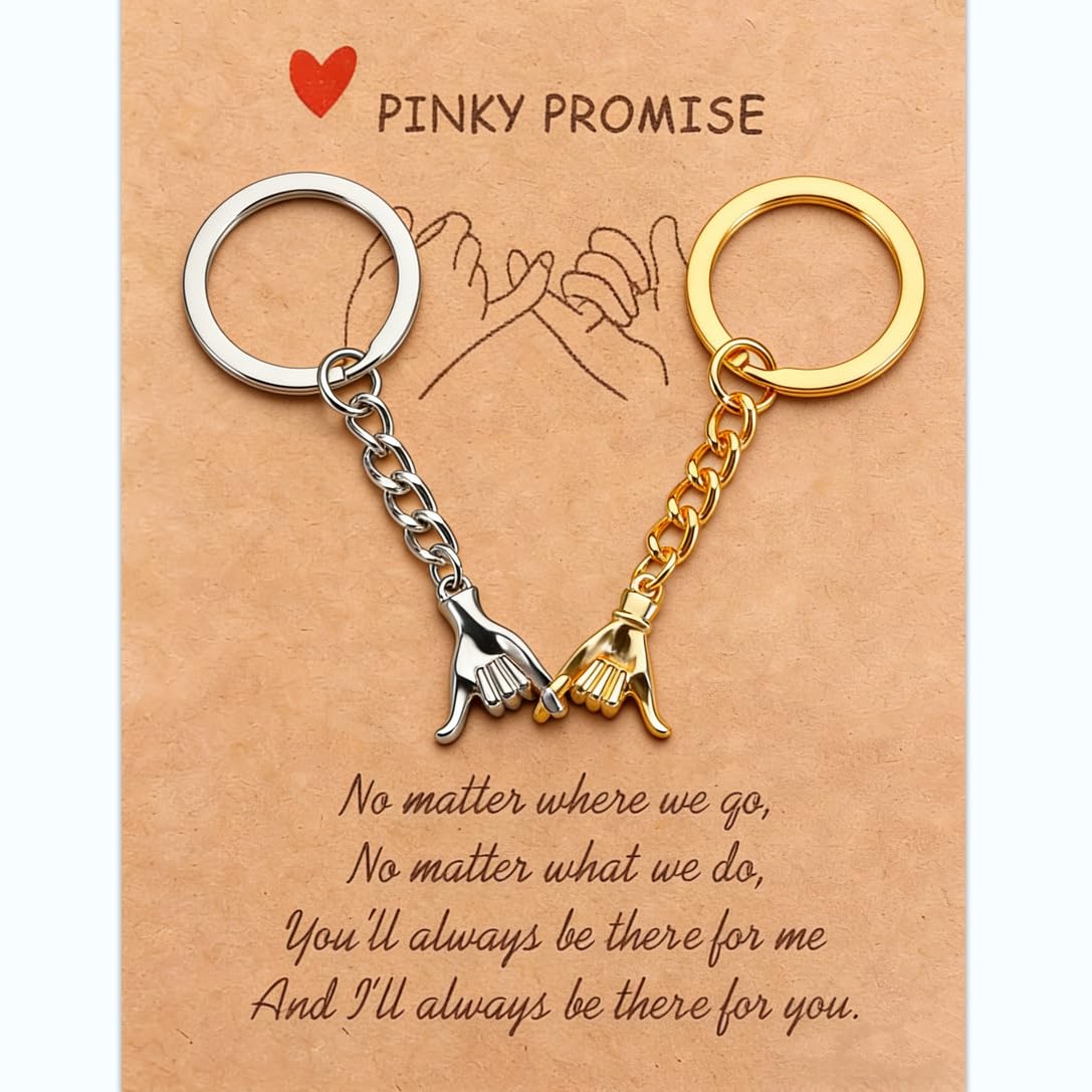 Plorede Unisex Gold His And Hers Matching Keyring Set, 2Pcs Couple Promise Keychains For Boyfriend Girlfriend, Best Friend Birthday Gift, Romantic I Love You Gift For Long Distance Relationship With Card
