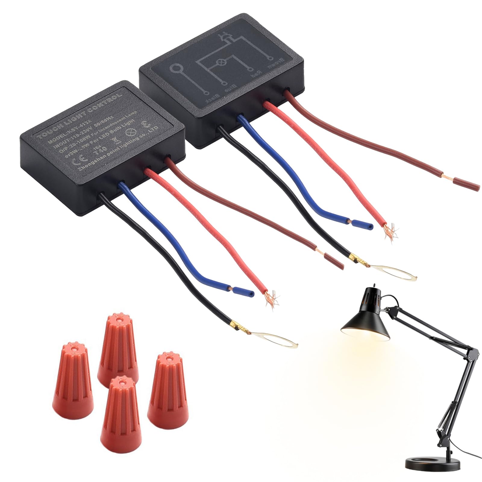 Juego de 2 interruptores táctiles para lámparas de mesa, 4 vías, sensor táctil, regulador de intensidad, con tapas de cable, para lámparas de mesa, lámparas de pie, lámparas de pared y