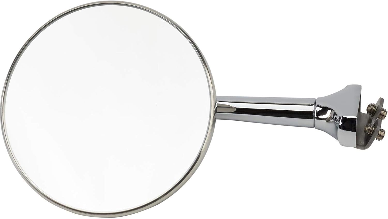 Speedway Motors Universal Stainless Clamp-On Door Edge Rear View Mirror, 4-Inch Round Flat Glass with 4.5-Inch Arm, Reversible Left or Right-Side Fit, Chrome Arm and Base