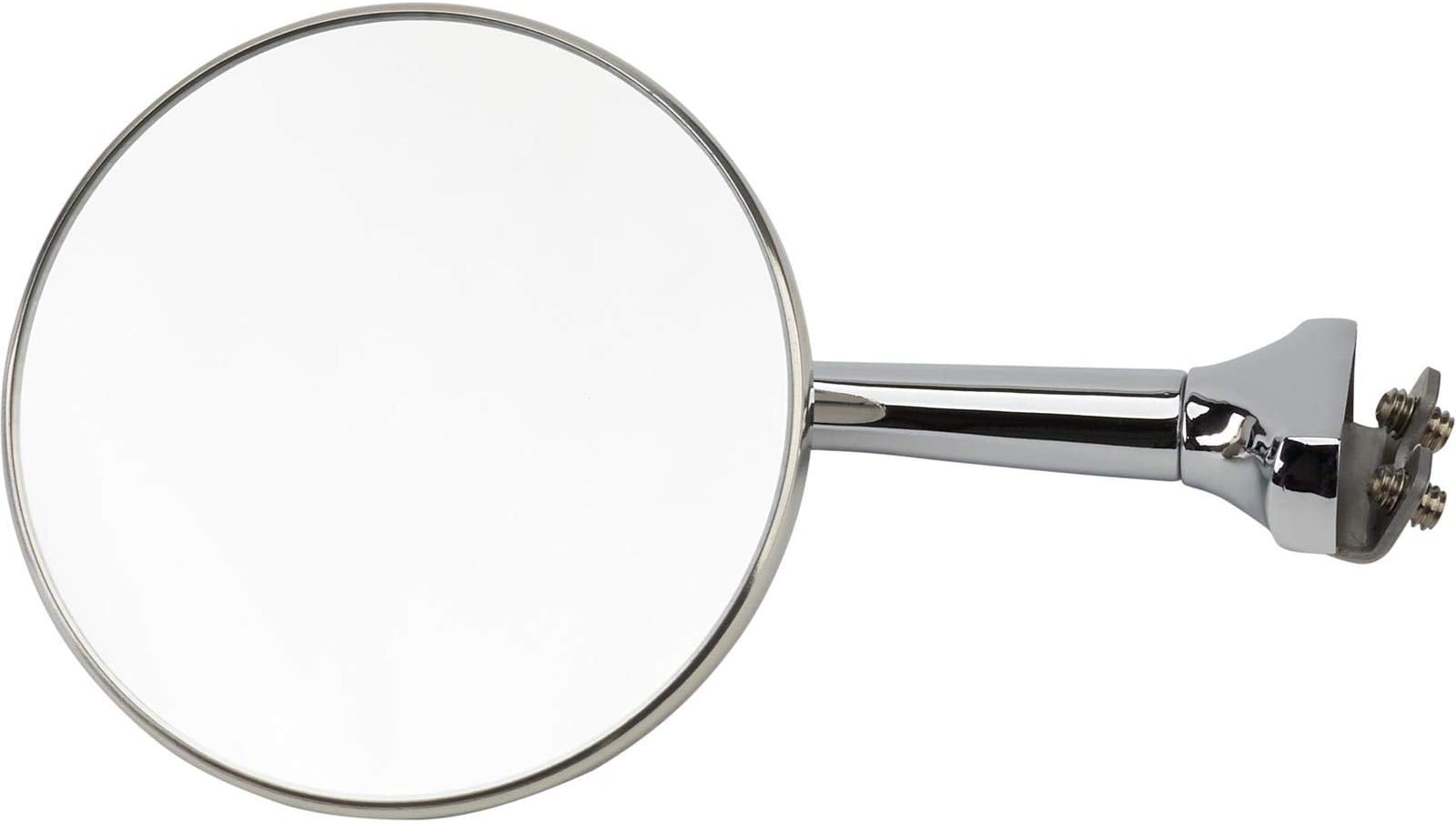 Speedway Motors Universal Stainless Clamp-On Door Edge Rear View Mirror, 4-Inch Round Flat Glass with 4.5-Inch Arm, Reversible Left or Right-Side Fit, Chrome Arm and Base
