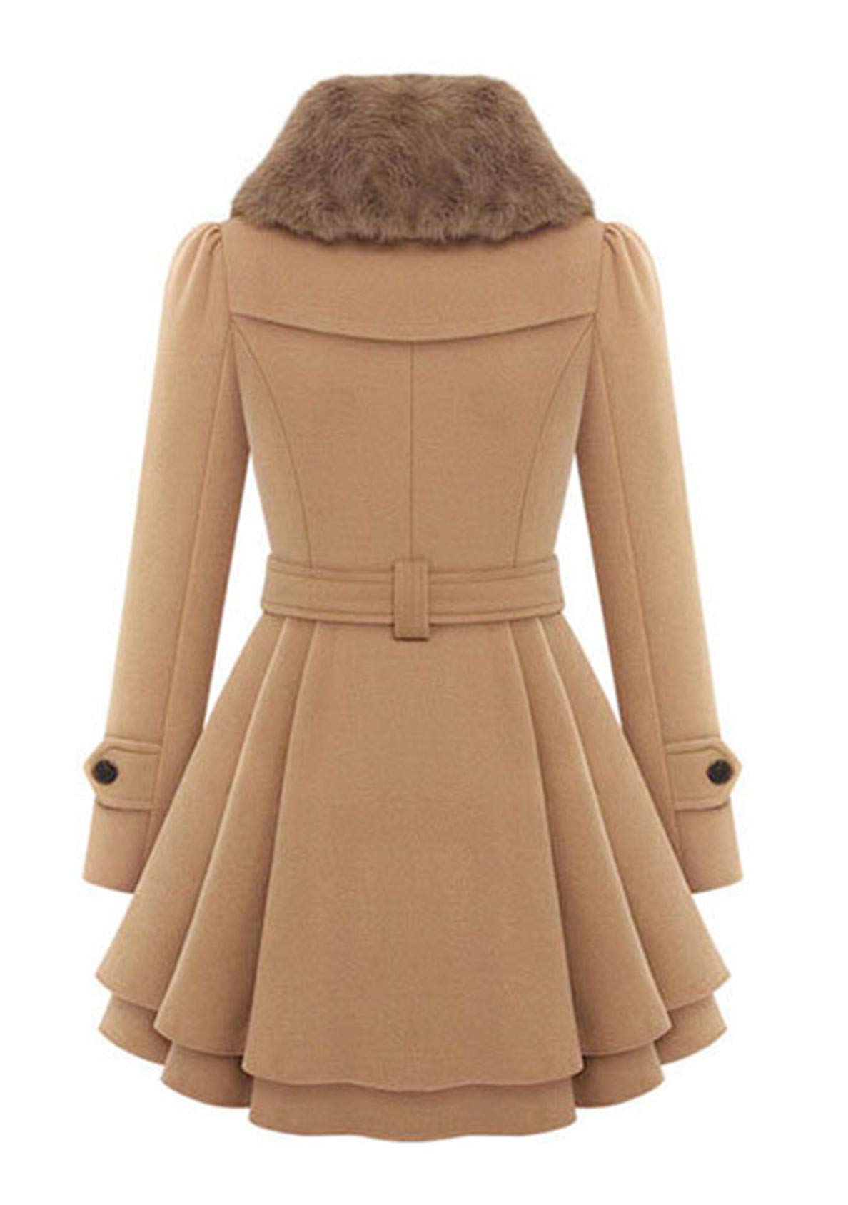 Donna Cappotto Invernale In Misto Lana Con Collo Pelliccia Sintetica Parka Giacca Autunnale Elegante Trench Doppiopetto Cappotto Di Mezza Stagione