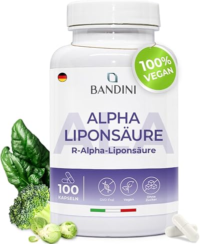 Bandini® ALA Alpha Liponsäure | Hochdosiert Alpha Lipoic Acid | Alpha Liponsäure zur Unterstützung von Kreislauf, Leber & Nervensystem - Antioxidans | 100 Kapseln | Vegan, Laborgeprüft, GVO-frei