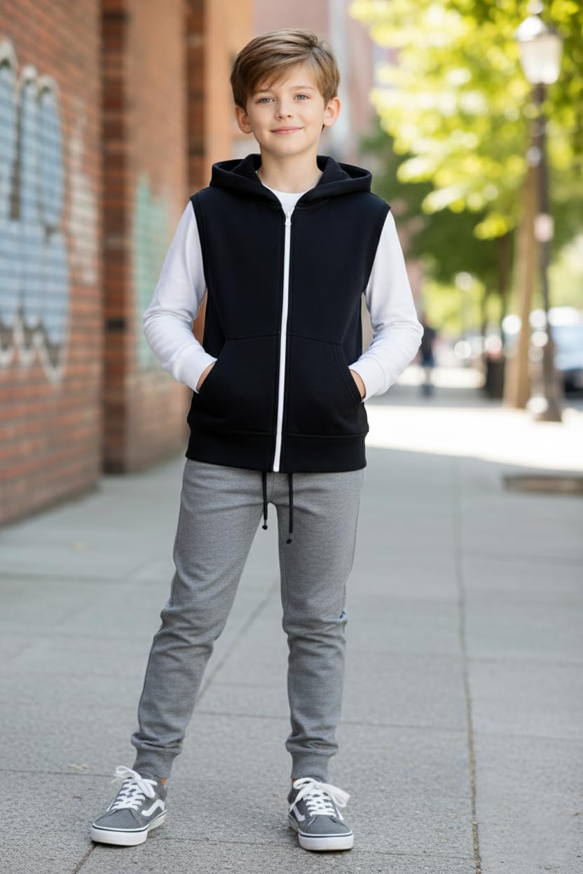 A2Z 4 Kids Gilet Con Cappuccio Giacca Tessuto Senza Maniche Con Cerniera Cappotto Nuovo Moda Casual Ragazze Ragazzi Età 5-13 Anni