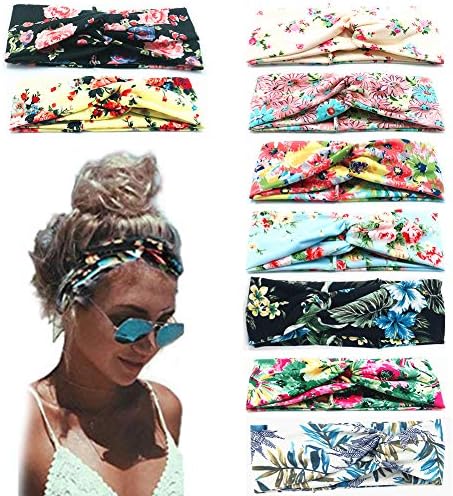 Scettar Beach Headbands for Women, 9 Pack Women's Boho Headbands for Women Girls Wide Bohemian Knotted Yoga Headband Head Wrap Hair Band Elastic Hair Band Accessories for girl (A)