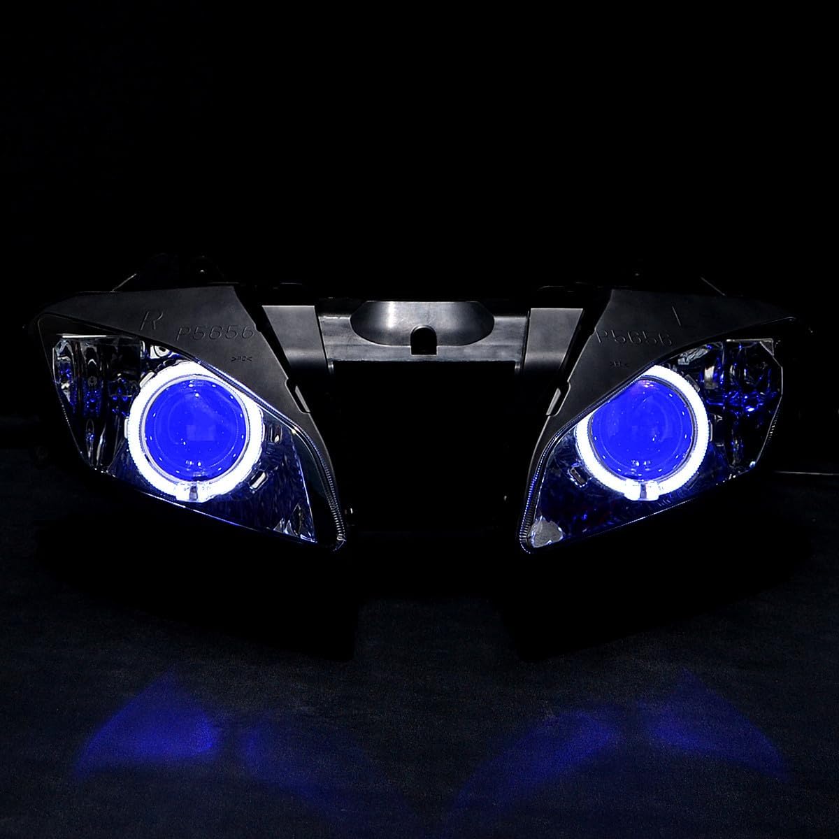 LED Blue Demon White Halo Angel Eyes Headlight Assembly For Yamaha YZF R6 2006-2007 HID bulb