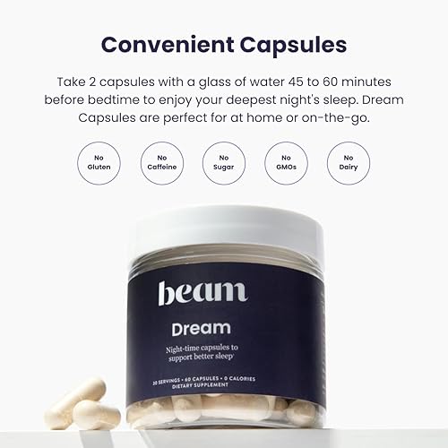 Miniatura 7 de Beam Dream Sleep Capsules, L-teanina, apigenina, reishi y magnesio, ayuda natural para dormir probada por terceros y suplemento para dormir para