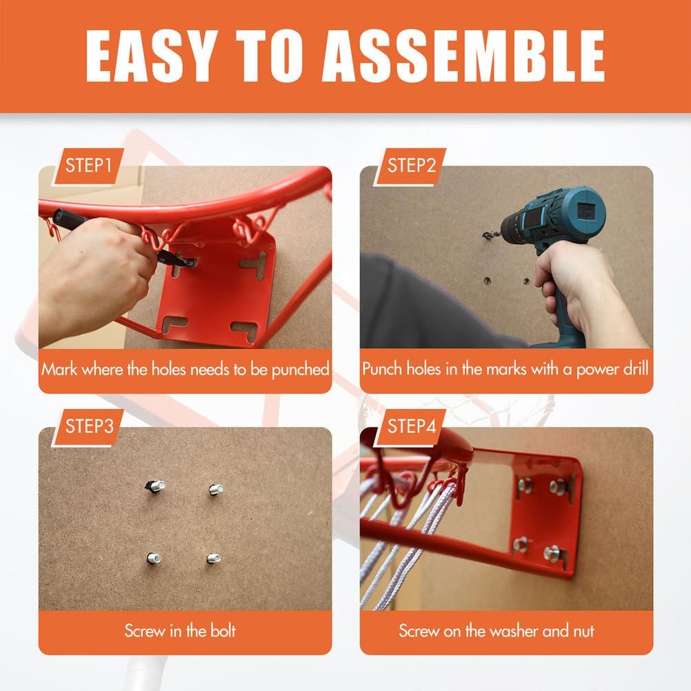 18" Basketball Rim Replacement with Net, Heavy Duty Steel Basketball Hoop Rim, Regulation Size Wall Mount Basketball Goal for Indoor Outdoor Backyard Driveway Court