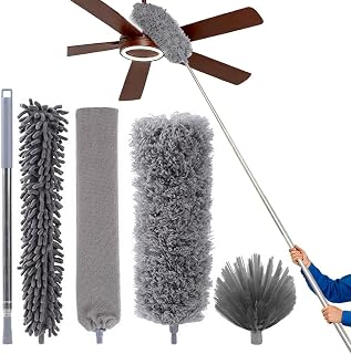 Dust Duster Telescope Washable, Dust Mop Long Extendable, Dust Mop Telescopic Rod and Bendable Corner Broom, Spider Web Remover Washable for Roof Shutters Spider Web